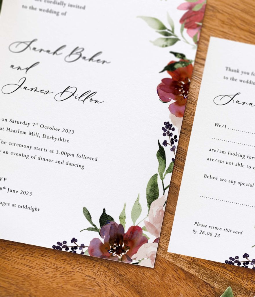 Autumn floral wedding invitation details