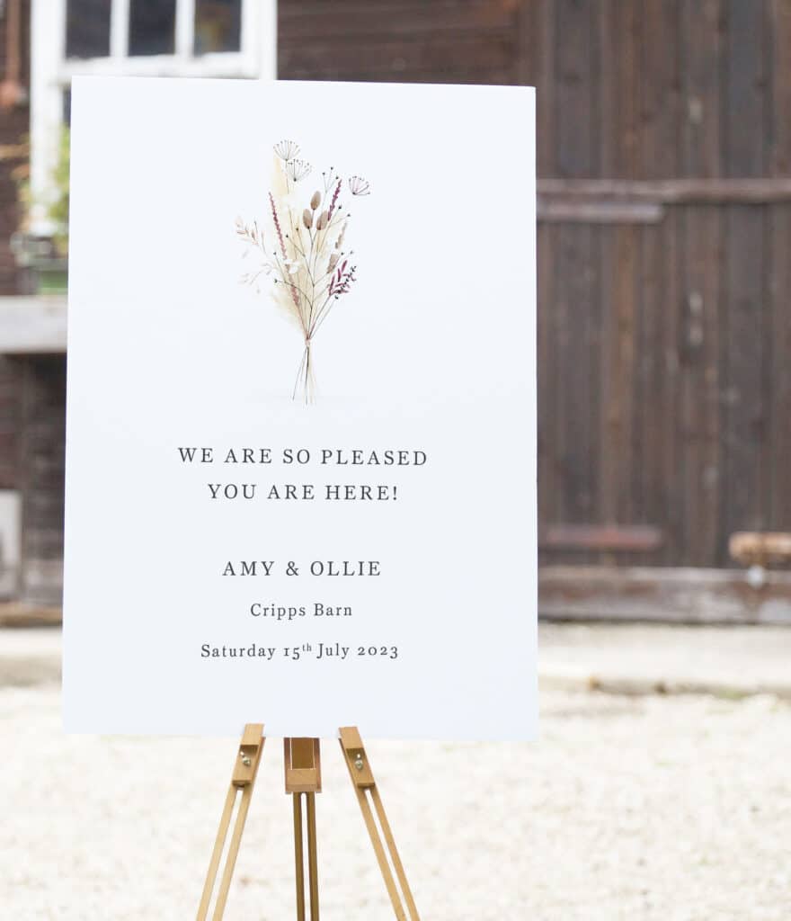 Dried flower and pampas grass wedding Welcome sign