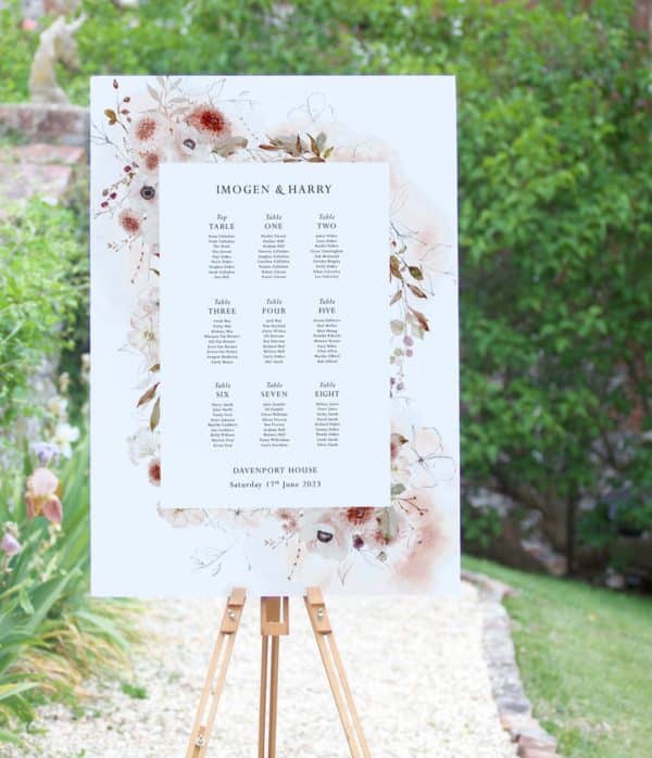 Dahlia autumn wedding stationery table plan