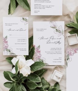 Simple modern floral wedding stationery suite