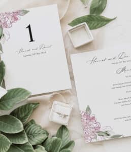 simple modern floral wedding reception stationery