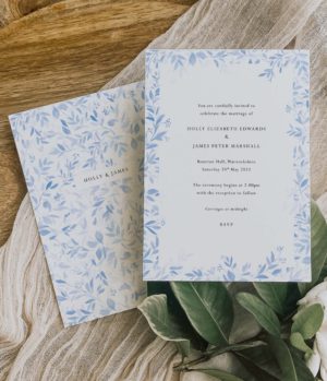 foliage inspired blue wedding stationery