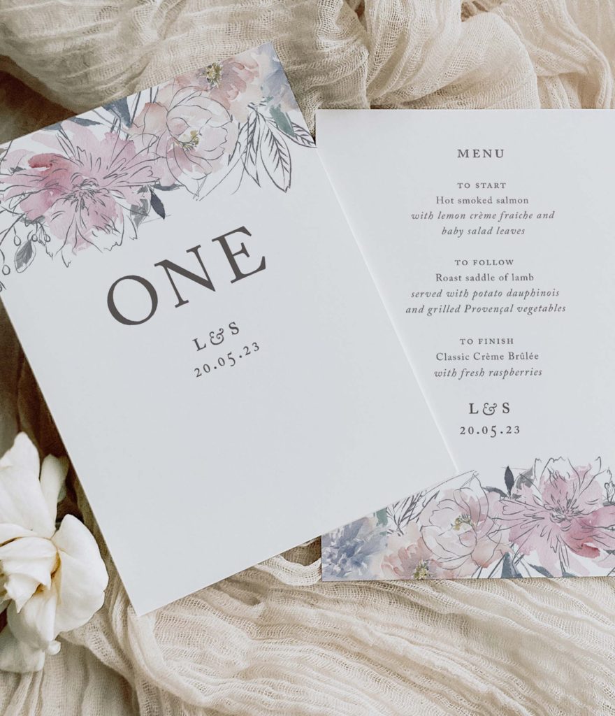 Romantic Modern Floral Wedding table number card