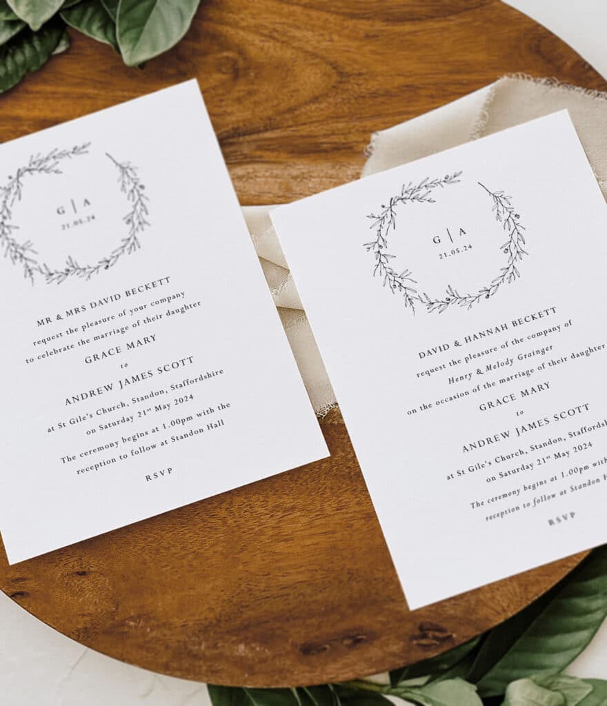 wedding invitation wording examples showing formal wording choices