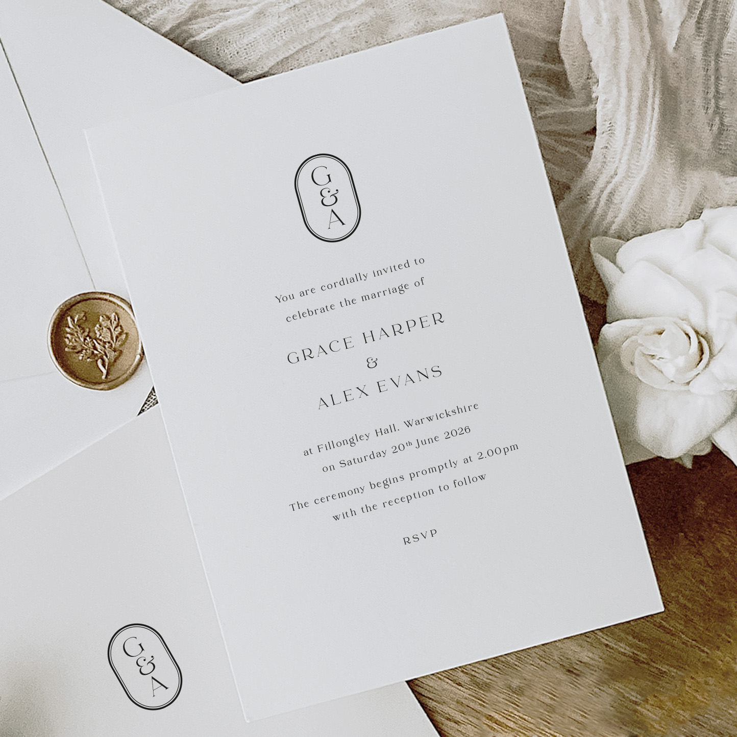 Showing Grace - simple elegant monogram wedding stationery and invitations collection